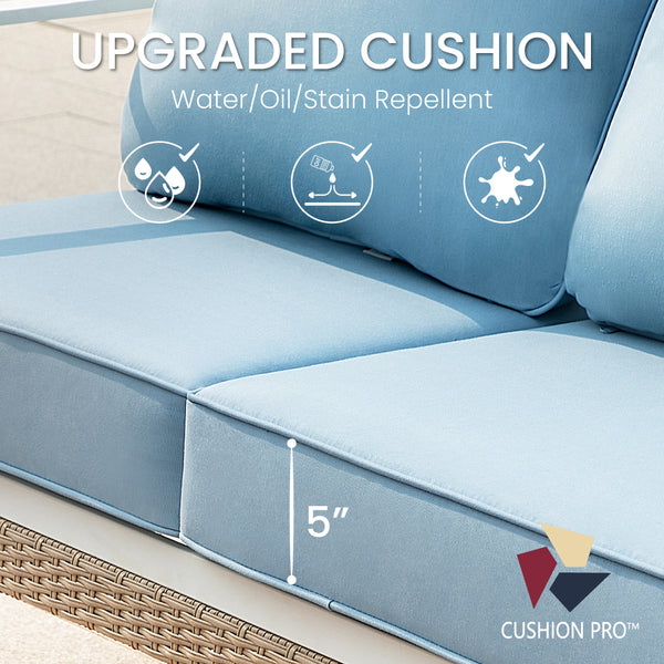 5-Seater Patio Metal All-White Sofa Set with Rattan Edge for Sale