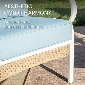 4-Seater Patio Metal All-White Sofa Set with Rattan Edge for Sale