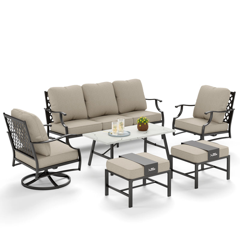 Phi Villa 15-Person Outdoor Patio Furniture Combination Set with Sofa Set, Steel Dining Set, and Square Umbrella