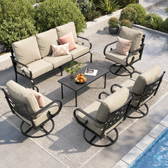 PHI VILLA 7-Seater Metal Patio Furniture Set with Coffee Table