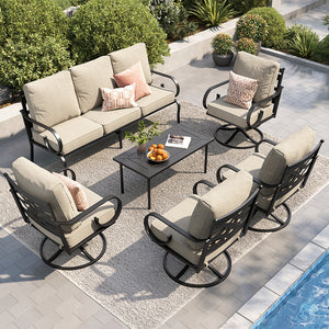 PHI VILLA 7-Seater Metal Patio Furniture Set with Coffee Table
