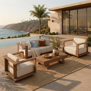 Solana Extra Wide Woodgrain Rattan Table Designed to Complete Sofa Set