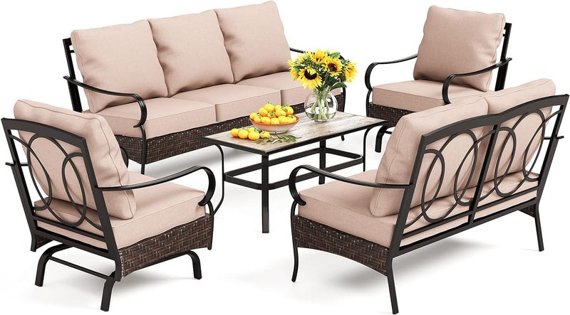 PHI VILLA 7-Seat Extra Large Outdoor Patio Conversation  Sofa Sets with Loveseat