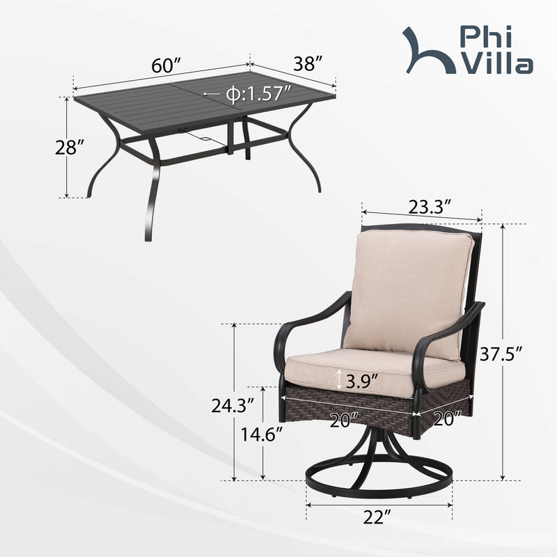 7-Piece Outdoor Dining Set With Rattan Swivel Chairs for Backyard PHI VILLA