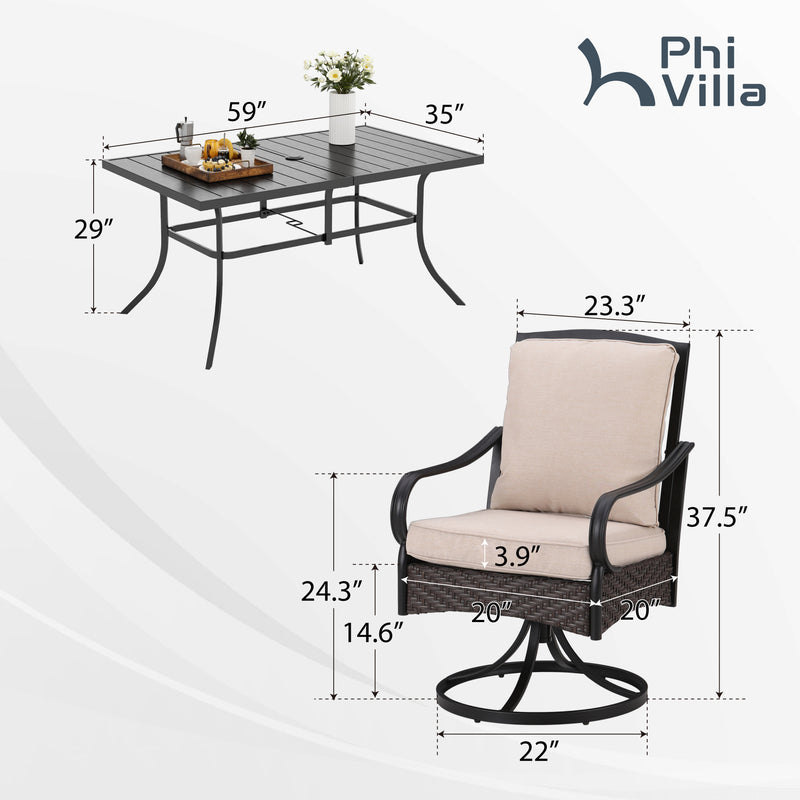 7-Piece Outdoor Dining Set With Rattan Swivel Chairs for Backyard PHI VILLA