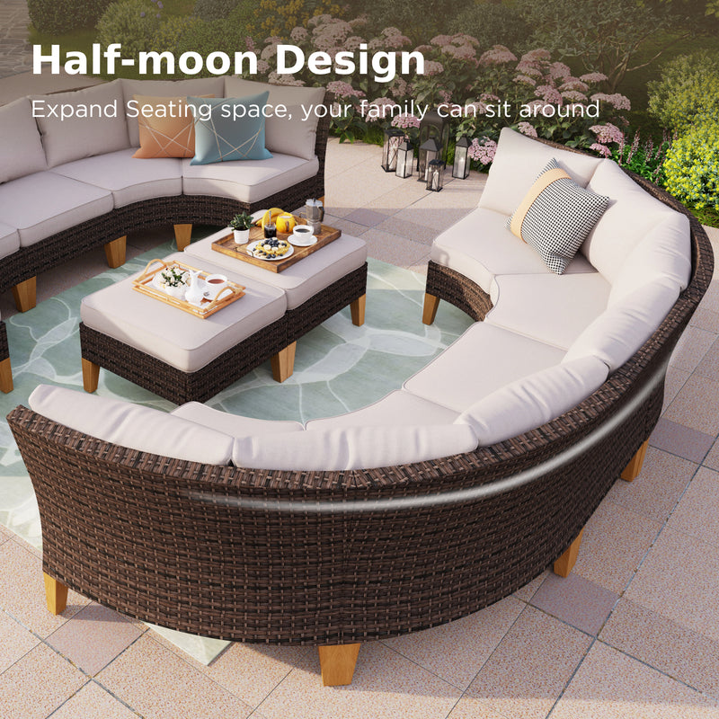 Phi Villa 10-Seater Patio Wicker Sofa With Love Seat And Multi-functional Ottomans