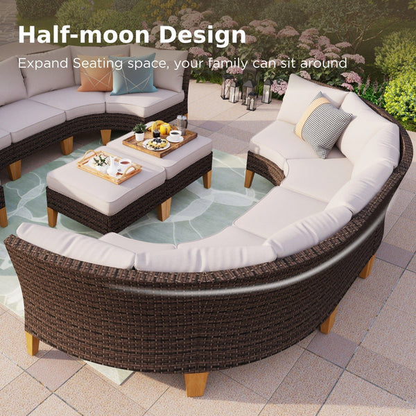 Phi Villa 9-Seater Patio Wicker Sofa With Multi-functional Ottomans