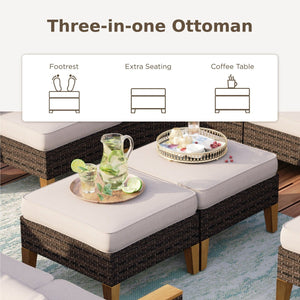 Phi Villa 9-Seater Patio Wicker Sofa With Multi-functional Ottomans