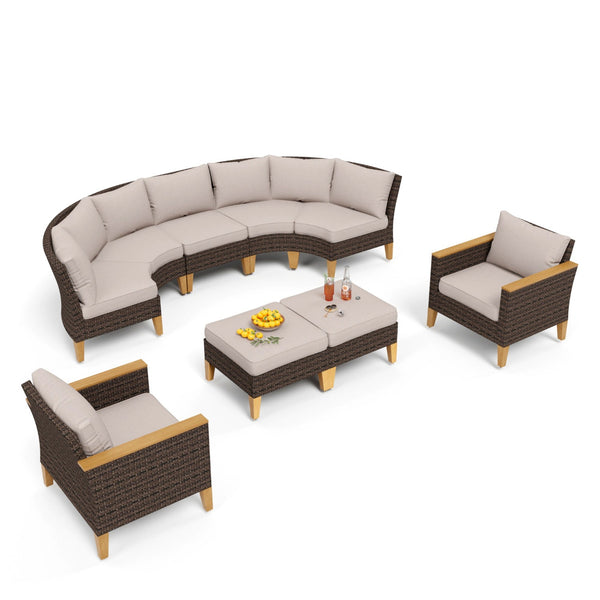 Phi Villa 9-Seater Patio Wicker Sofa With Multi-functional Ottomans