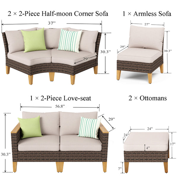 Phi Villa 9-Seater Patio Wicker Sofa With Multi-functional Ottomans