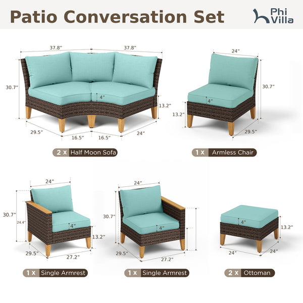 Phi Villa 9-Seater Patio Wicker Sofa With Multi-functional Ottomans