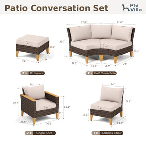 Phi Villa 9-Seater Patio Wicker Sofa With Multi-functional Ottomans