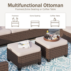 Phi Villa 9-Seater Outdoor Rattan Conversation Sofa Set With Love Seat