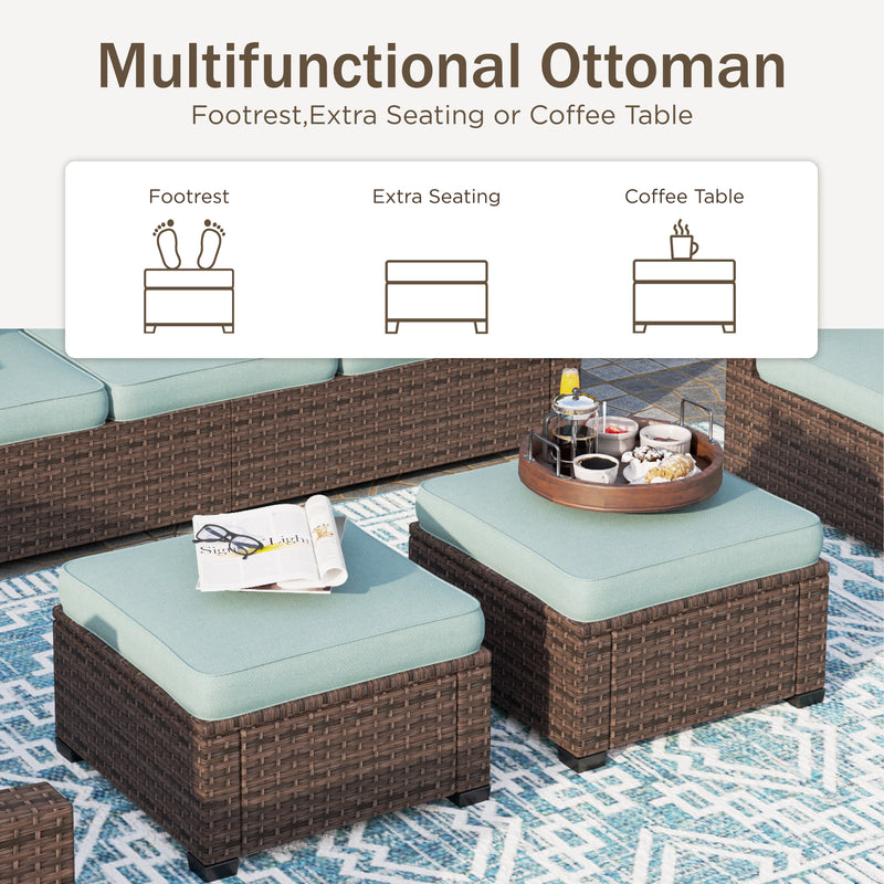 Phi Villa 7-Seater Outdoor Rattan Conversation Sofa Set With Ottomans