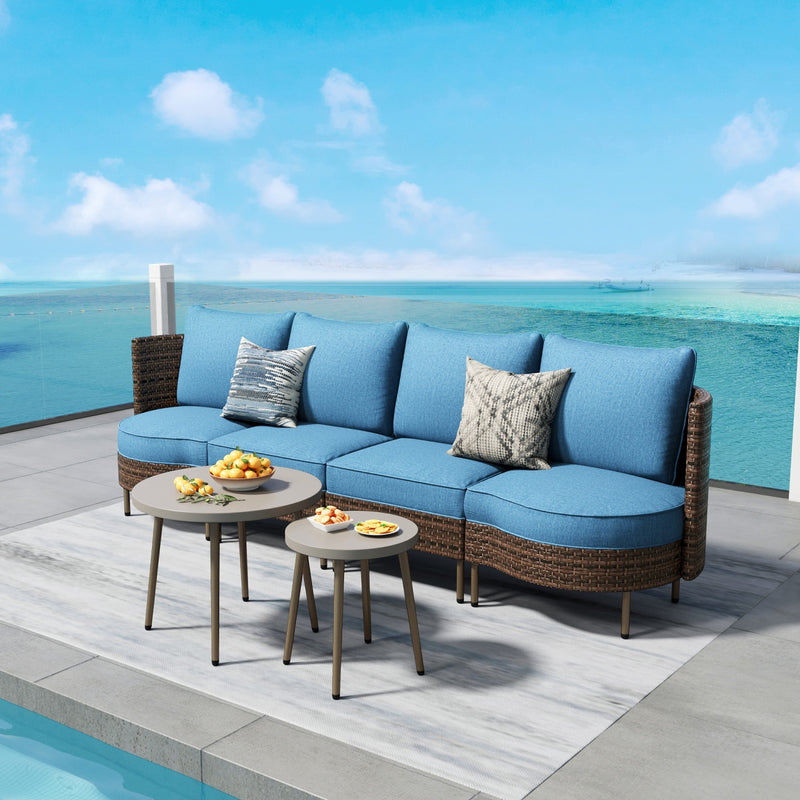 Phi Villa Patio Navy Curved Sectional Wicker Sofa Set