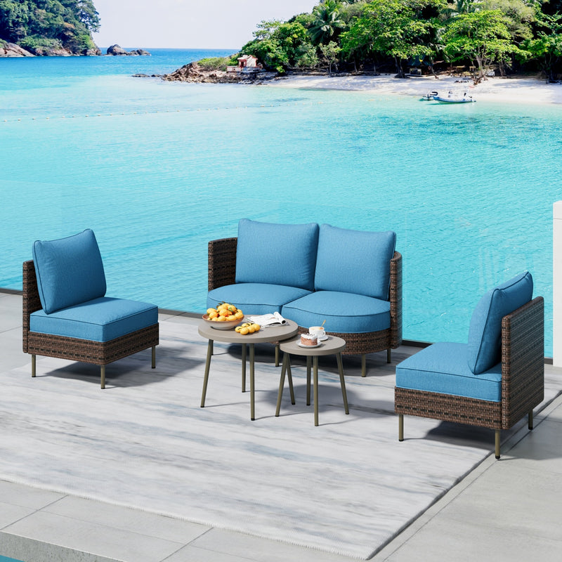 Phi Villa Patio Navy Curved Sectional Wicker Sofa Set