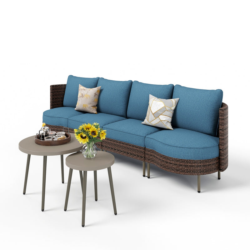 Phi Villa Patio Navy Curved Sectional Wicker Sofa Set