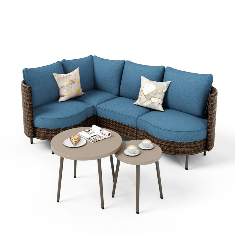 Phi Villa Patio Navy Curved Sectional Wicker Sofa Set