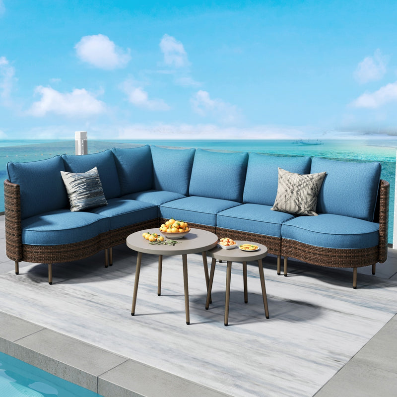 Phi Villa Patio Navy Curved Sectional Wicker Sofa Set