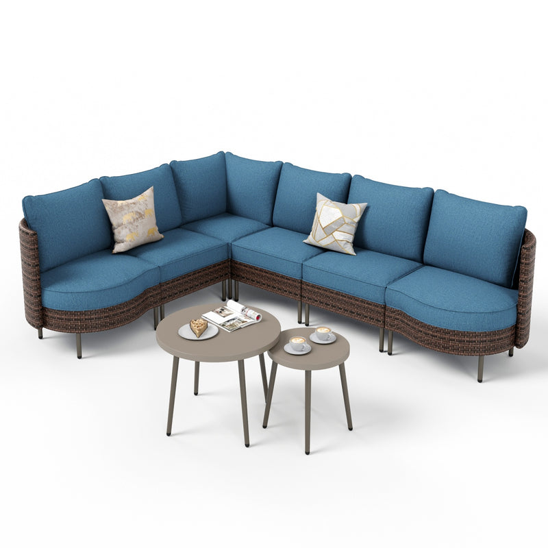 Phi Villa Patio Navy Curved Sectional Wicker Sofa Set