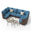 Curved Sectional Sofa Set in Vintage Rattan and Cushions