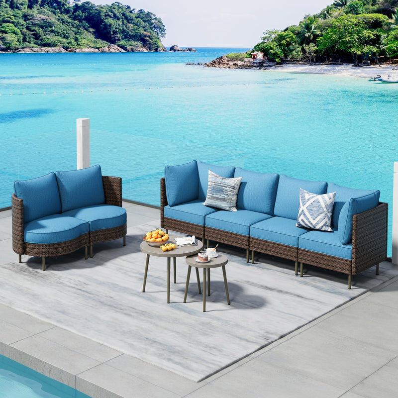 Phi Villa Patio Navy Curved Sectional Wicker Sofa Set