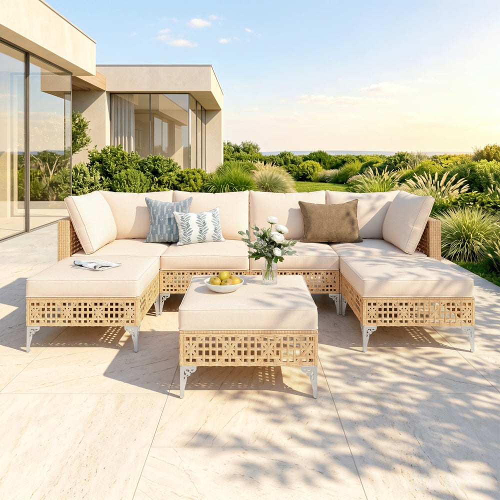 Diamond Open-Weave Wicker Deep-Seat Outdoor Sofa Set