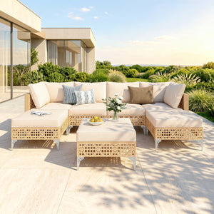 Diamond Open-Weave Wicker Deep-Seat Outdoor Sofa Set