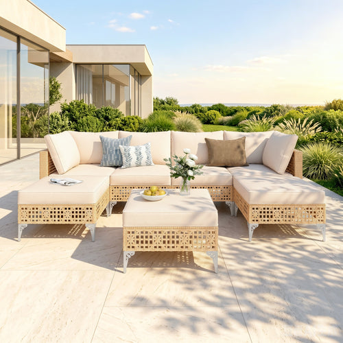 Diamond Open-Weave Wicker Deep-Seat Outdoor Sofa Set