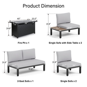 6-Seater L-Shaped Sectional Sofa Set with Gas Fire Pit Table