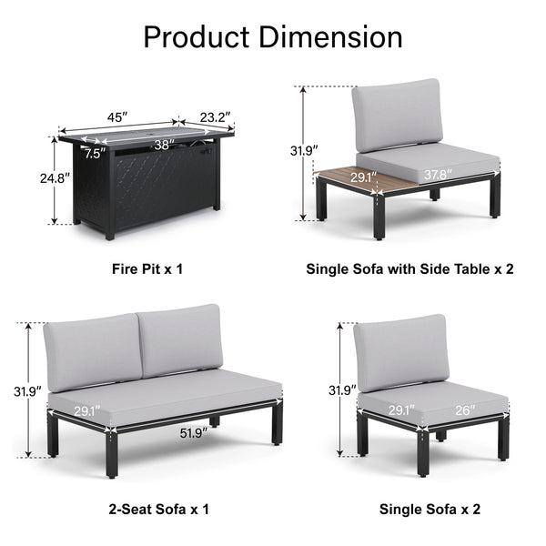 6-Seater L-Shaped Sectional Sofa Set with Gas Fire Pit Table
