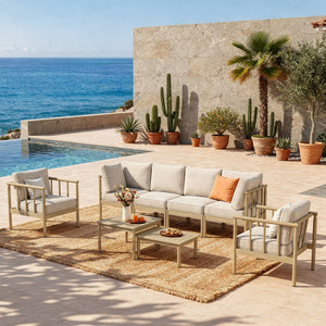 Lunada Acacia Wood Outdoor Modular Sofa Set with 2-in-1 Table