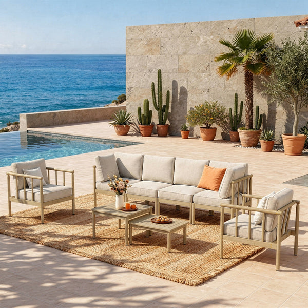 Lunada Acacia Wood Outdoor Modular Sofa Set with 2-in-1 Table