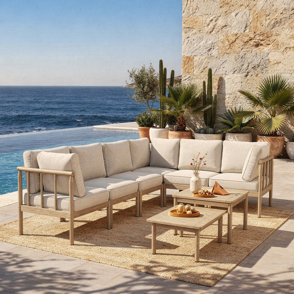 Lunada Acacia Wood Outdoor Modular Sofa Set with 2-in-1 Table