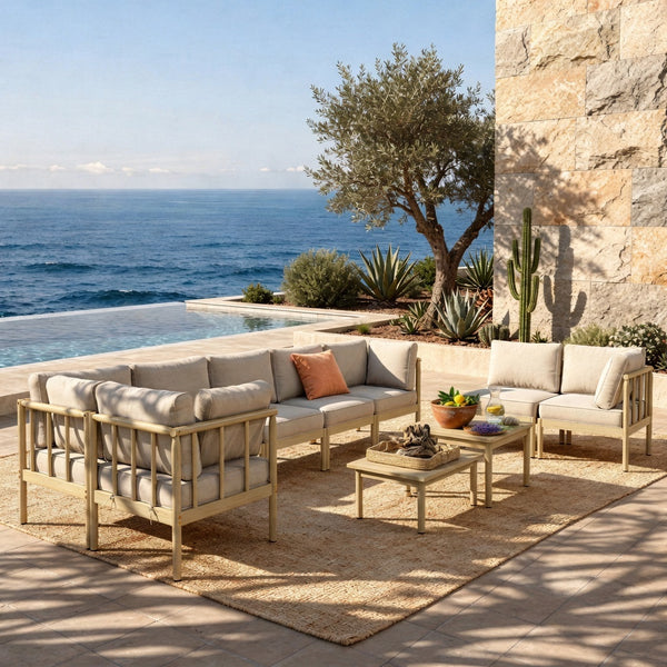 Lunada Acacia Wood Outdoor Modular Sofa Set with 2-in-1 Table