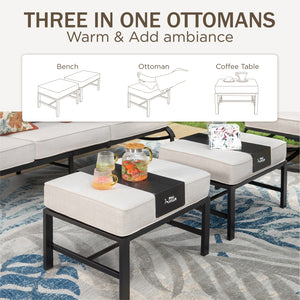 7-Seater Patio Metal Wave Sofa Set with Coffee Table & Ottomans