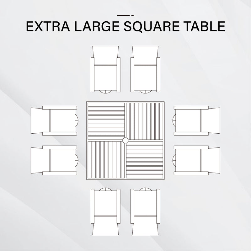9-Piece Outdoor Dining Set with 8 Stackable Fixed Chairs & Large Square Table  PHI VILLA