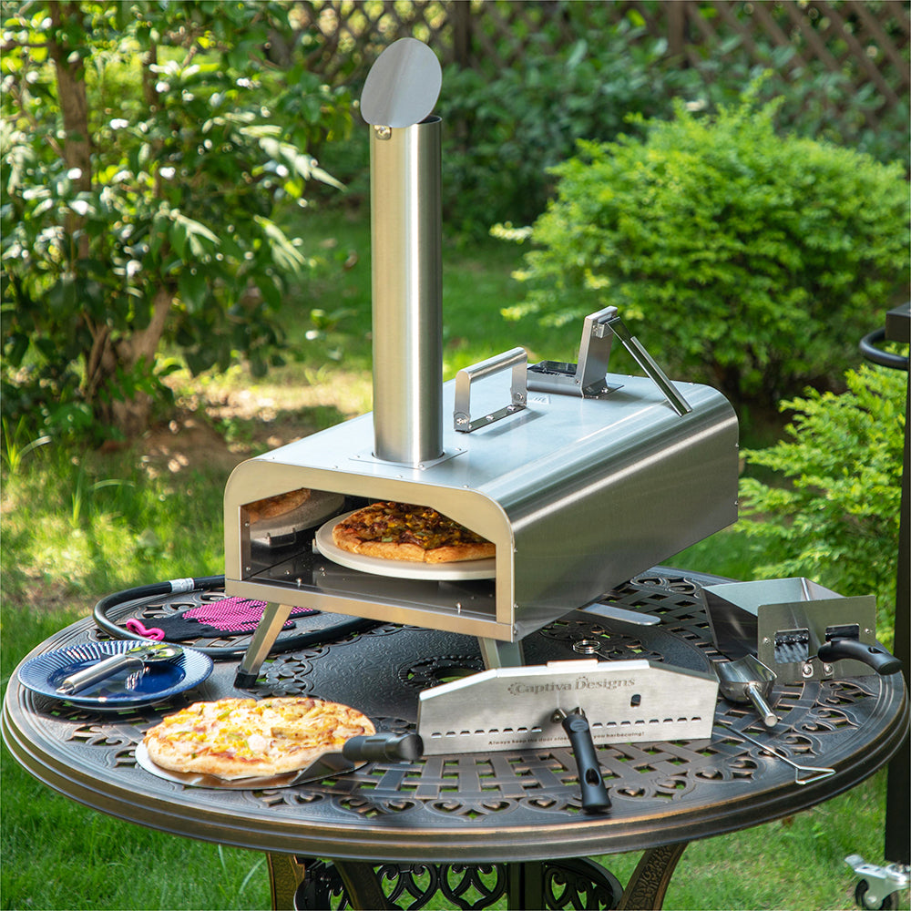 Captiva Designs Patio 360° Rotatable MultiFuel Wood Fired & Gas Pizza