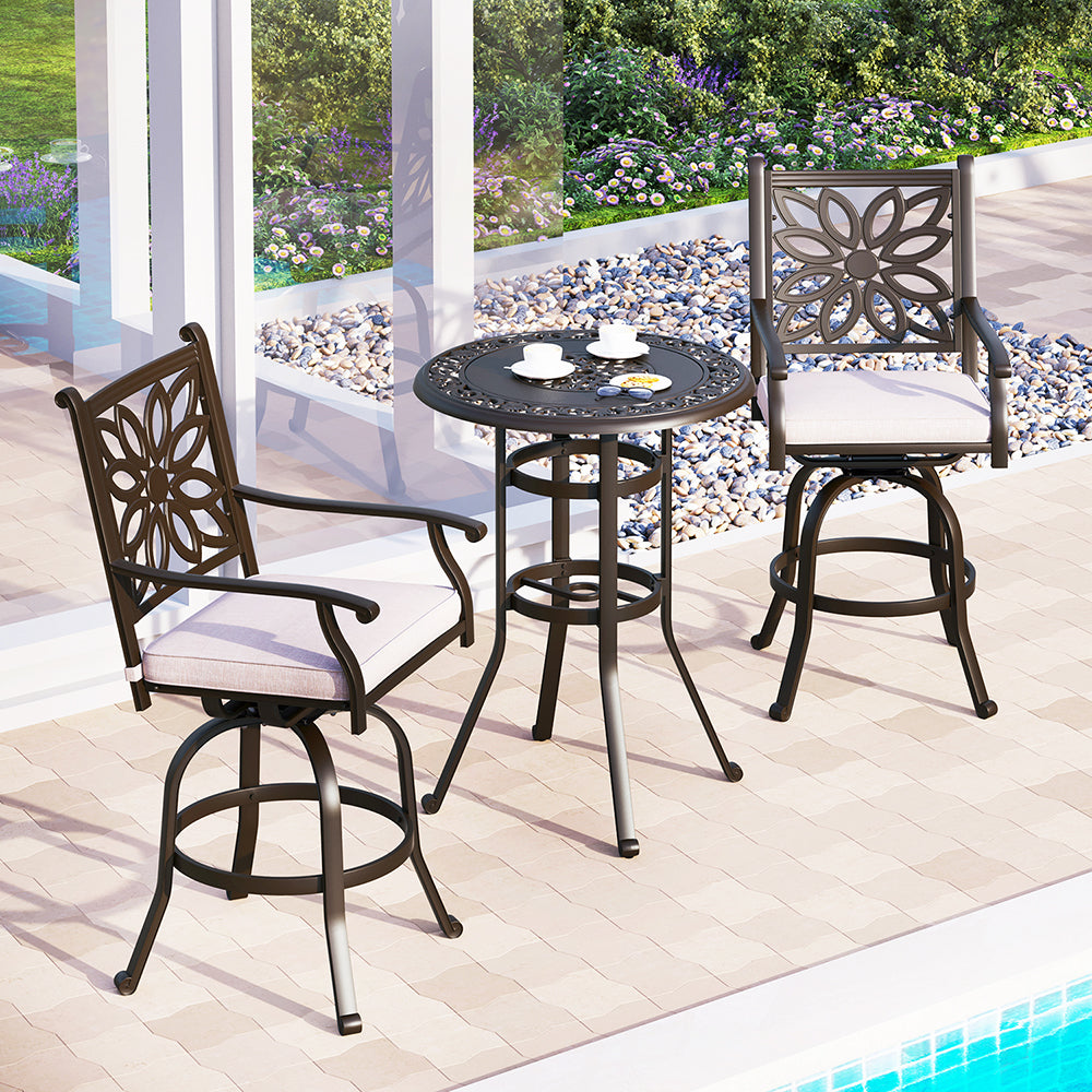 Antique Cast Aluminum Patio Pub Height Rust-free Swivel Bar Stools Set