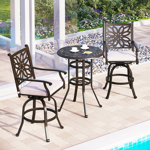 Antique Cast Aluminum Patio Pub Height Rust-free Swivel Bar Stools Set