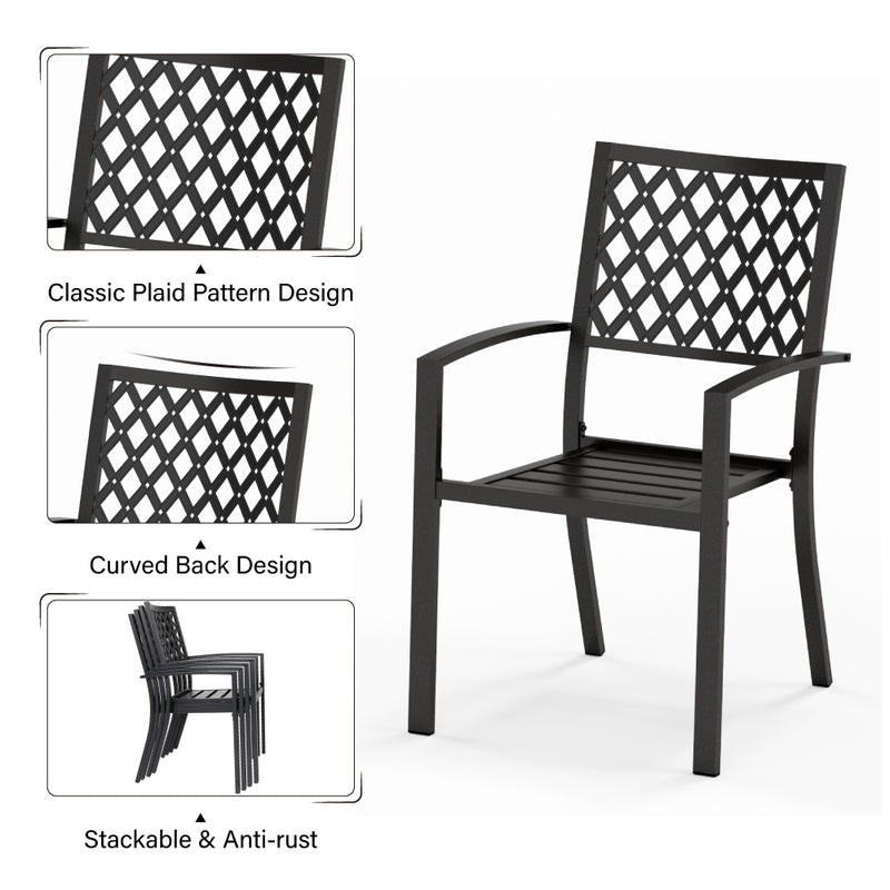 PHI VILLA 8-Piece Patio Dining Set with 13ft Umbrella & Metal Steel Table & Fixed Steckable Chairs