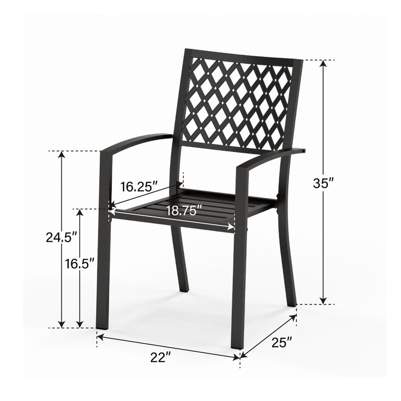PHI VILLA Outdoor Patio Steel Frame Dining Arm Fixed Chairs