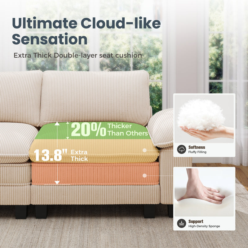 Cloud-like Living Room Sofa Couch Modular Sectional Corduroy Large Set