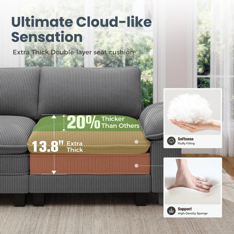 Cloud-like Living Room Sofa Couch Modular Sectional Corduroy Large Set