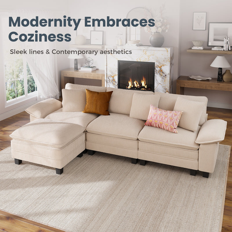 Cloud-like Living Room Sofa Couch Modular Sectional Corduroy Large Set