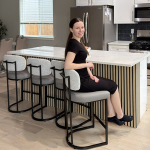 24" Modern PU and Chenille Counter Height Bar Stool, Set of 4