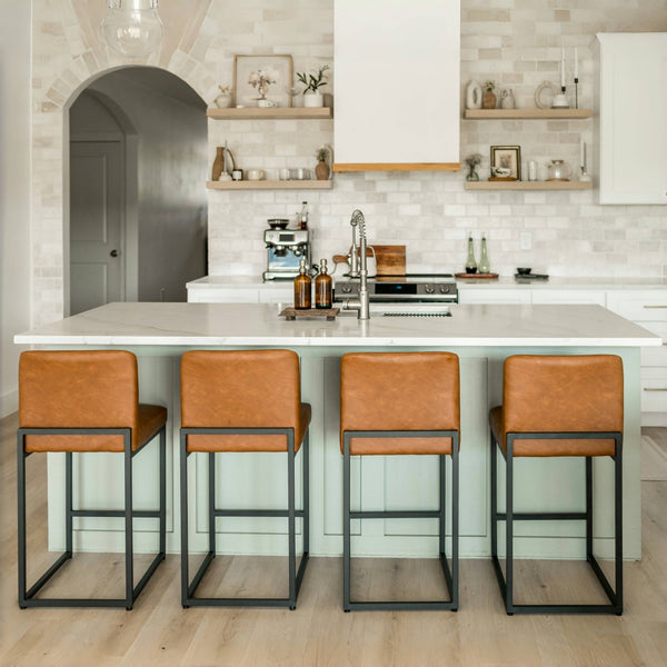 24 Inch Counter Height PU Leather Bar Stool with Backrest