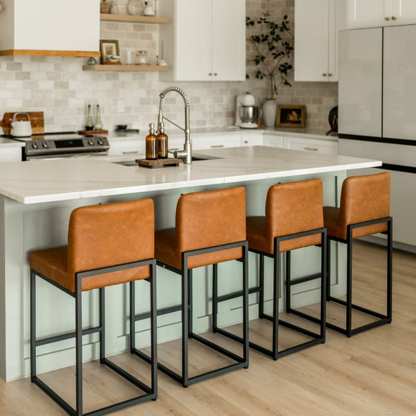 24 Inch Counter Height PU Leather Bar Stool with Backrest