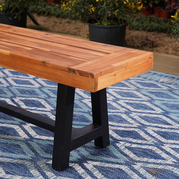 Phi Villa Patio Modern Acacia Wood Dining Set Outdoor Bench Picnic Table