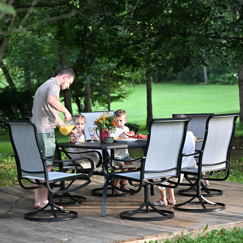 7-Piece Outdoor Dining Set with Textilene Swivel Chairs for Garden,Deck PHI VILLA